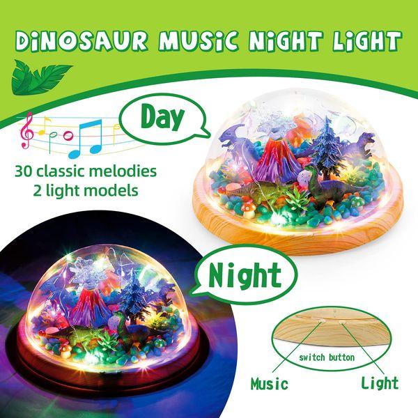 Dinosaur Gifts for Girl & Boys 3 4 5 6 7 8+Years Old DIY Dinosaur Music Night Light Dinosaur Terrarium Kit Toys with Remote Control and Handmade Art Craft Festival and Birthday Gifts for Boys & Girls 2