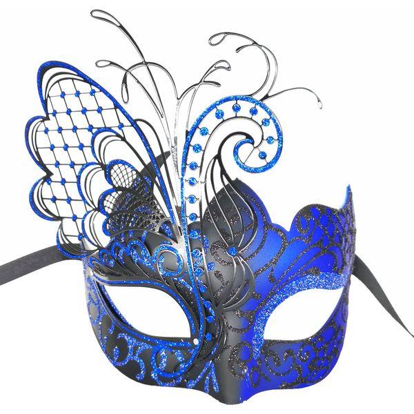 Ubauta Blue/Black Butterfly Rhinestone Metal Venetian Women Mask for Masquerade/Mardi Gras Party/Sexy Costume Ball/Wedding 0