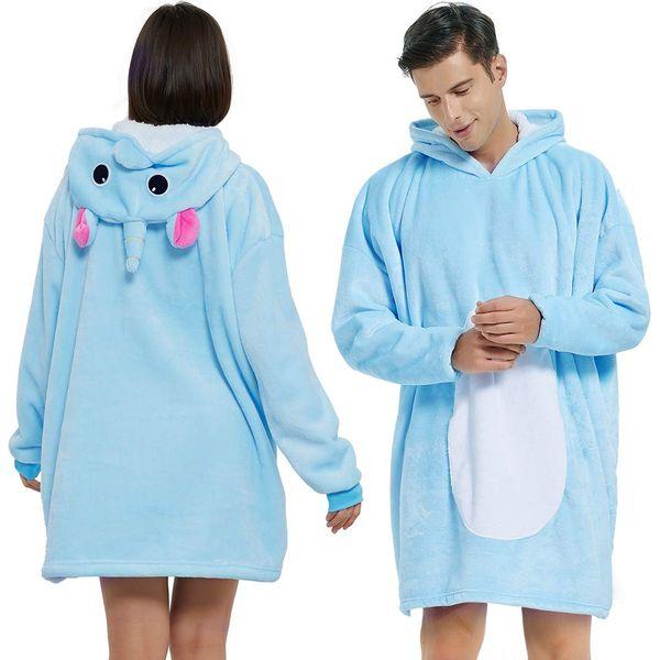 BALCONY & FALCON Animal Wearable Blanket Hoodie Oversized Warm Cozy Sherpa Hooded Sweatshirt Blanket as Gift for Adult Women Men Teen （Unicorn，L）