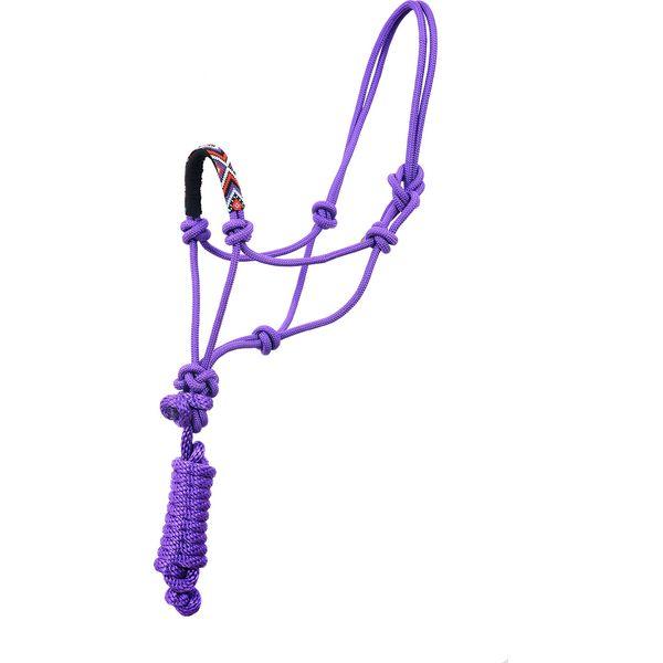 SIE Nylon Horse Braided Rope halter headcollar and Lead with beaded noseband (Purple)