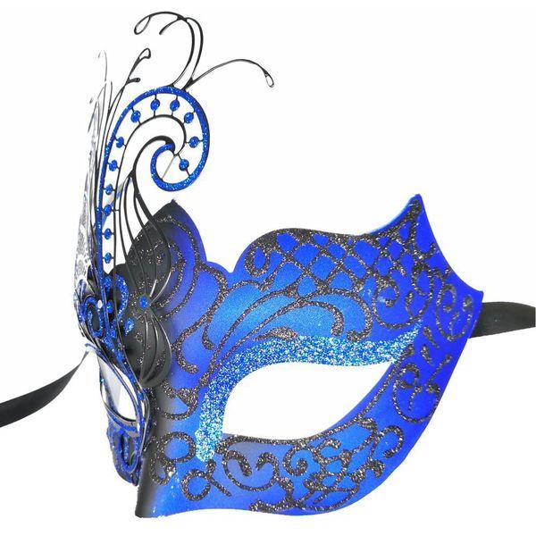Ubauta Blue/Black Butterfly Rhinestone Metal Venetian Women Mask for Masquerade/Mardi Gras Party/Sexy Costume Ball/Wedding 2