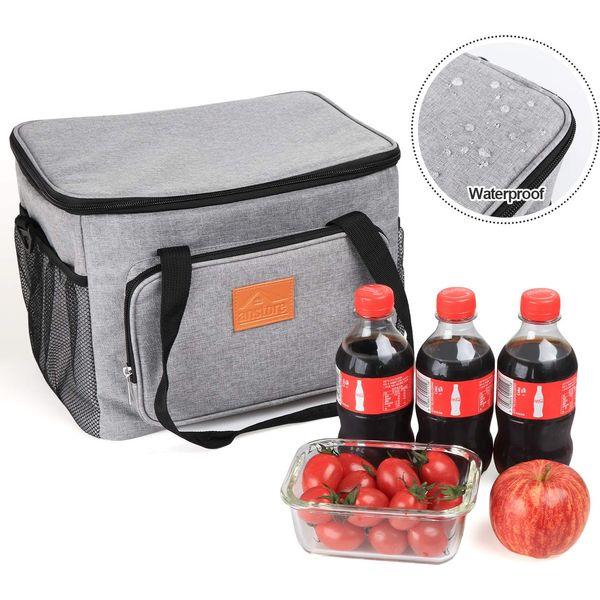 Anstore 15L Insulated Cooler Bag, 15L 24 Cans Leakproof Lunch Bag Soft Cool Bag with Adjustable Shoulder Strap for Outdoor Camping BBQ Travel, Grey 1