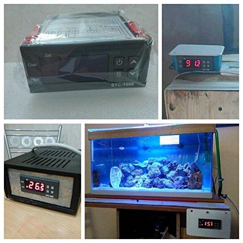 JZK STC-1000 220V Digital heating and cooling temperature controller thermostat for terrarium, aquarium thermometer with NTC sensor probe for fish tank, incubator, reptile tank, freezer, PTC heater 3