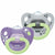 NUK Happy Nights Baby Dummies | 0-6 Months | Glow in the Dark Soothers| BPA-Free Silicone | Purple & Grey | 2 Count