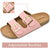 KuaiLu Sandals Womens Leather Open Toe Summer Ladies Cork Sandals Suede Strap Wide Fit Sliders Adjustable Buckle Slides Slippers Arch Support Flat Mules Pink Size 3