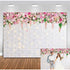Flower Wall Backdrop Glitter White Brick Wall Flowers Photography Background Valentine Mother's Day Wedding Bridal Baby Shower Birthday Party Spring Theme Decor Photo Booth Prop 8x6FT